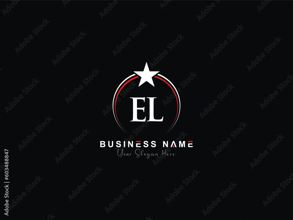 Initial letter EL business logo with luxury star, monogram El le logo icon - obrazy, fototapety, plakaty 