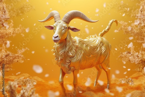 Golden goat, Eid-al-Adha and Ramadan, Eid Mubarak concept. Muslim Holidays. Generative Ai