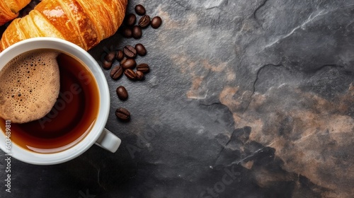 Coffee and croissant. Illustration AI Generative.