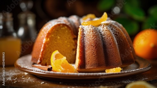 Traditional vanilla pound cake with orange extract, Illustration AI Generative.