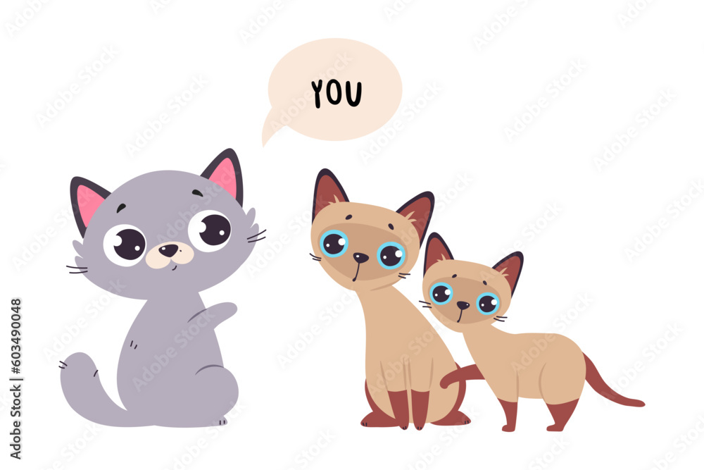 Funny Cat and English Subject Pronoun You Vector Illustration