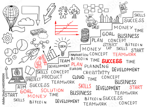 Business doodles Sketch set : infographics elements isolated, vector shapes. Includes lots of icons, graphs, stats, devices. Vector doodle illustration.