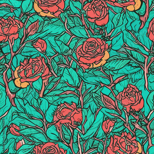 Seamless Colorful Rose Pattern.  Seamless pattern of roses in colorful style. Add color to your digital project with our pattern 