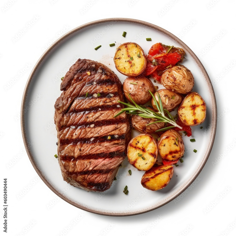 Gilled beef steak and potatoes Illustration AI Generative Gilled beef steak and potatoes Illustration AI Generative