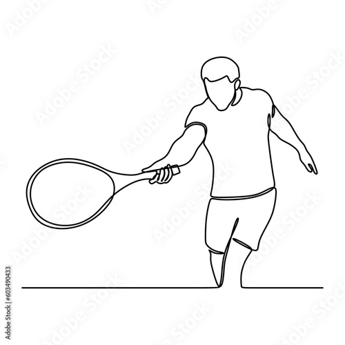 continuous line drawing of man tennis player