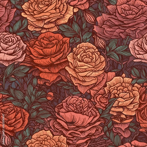 Seamless Colorful Rose Pattern.  Seamless pattern of roses in colorful style. Add color to your digital project with our pattern 
