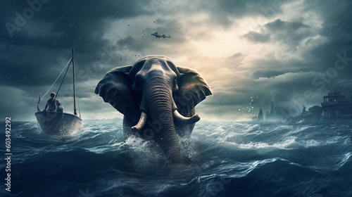 elephant in the sea, fanasy photo