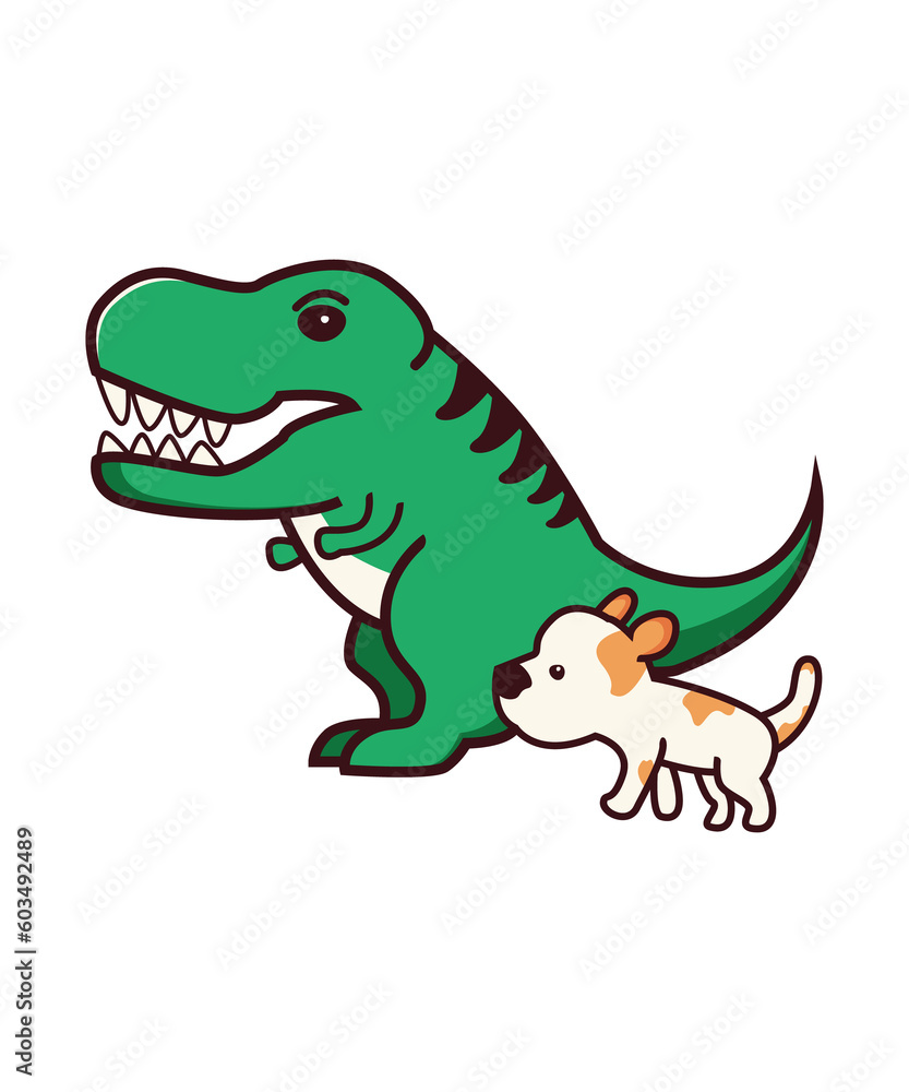 Naklejka premium Cartoon Dinosaur with a Dog