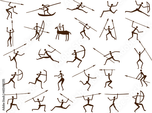 Prehistoric painting. Rock ancient art symbols illustration on rock stone ornaments on wall recent vector pictures of primitive caveman