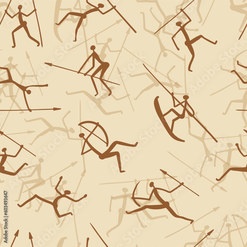 Caveman pattern. vector seamless background with prehistoric period pictures