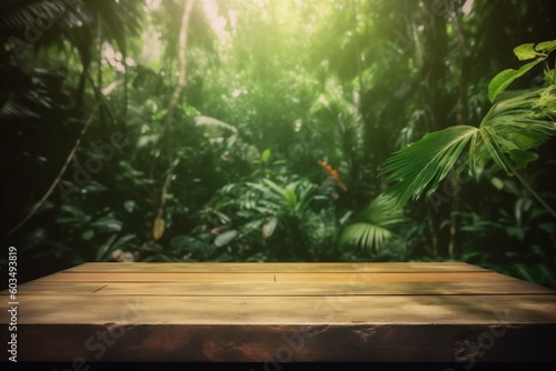 mock palm design green space leaf podium color up wooden platform. Generative AI.