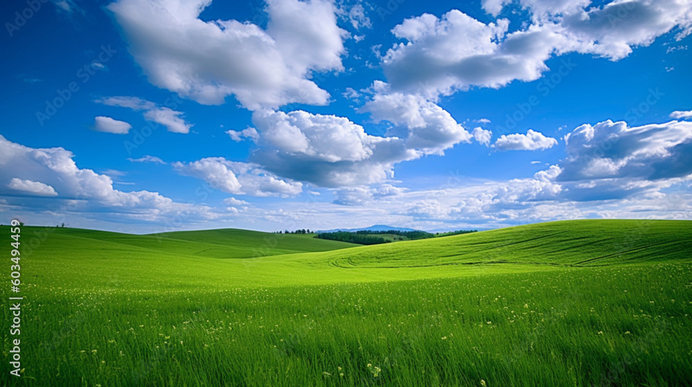Obraz premium Green field with blue sky