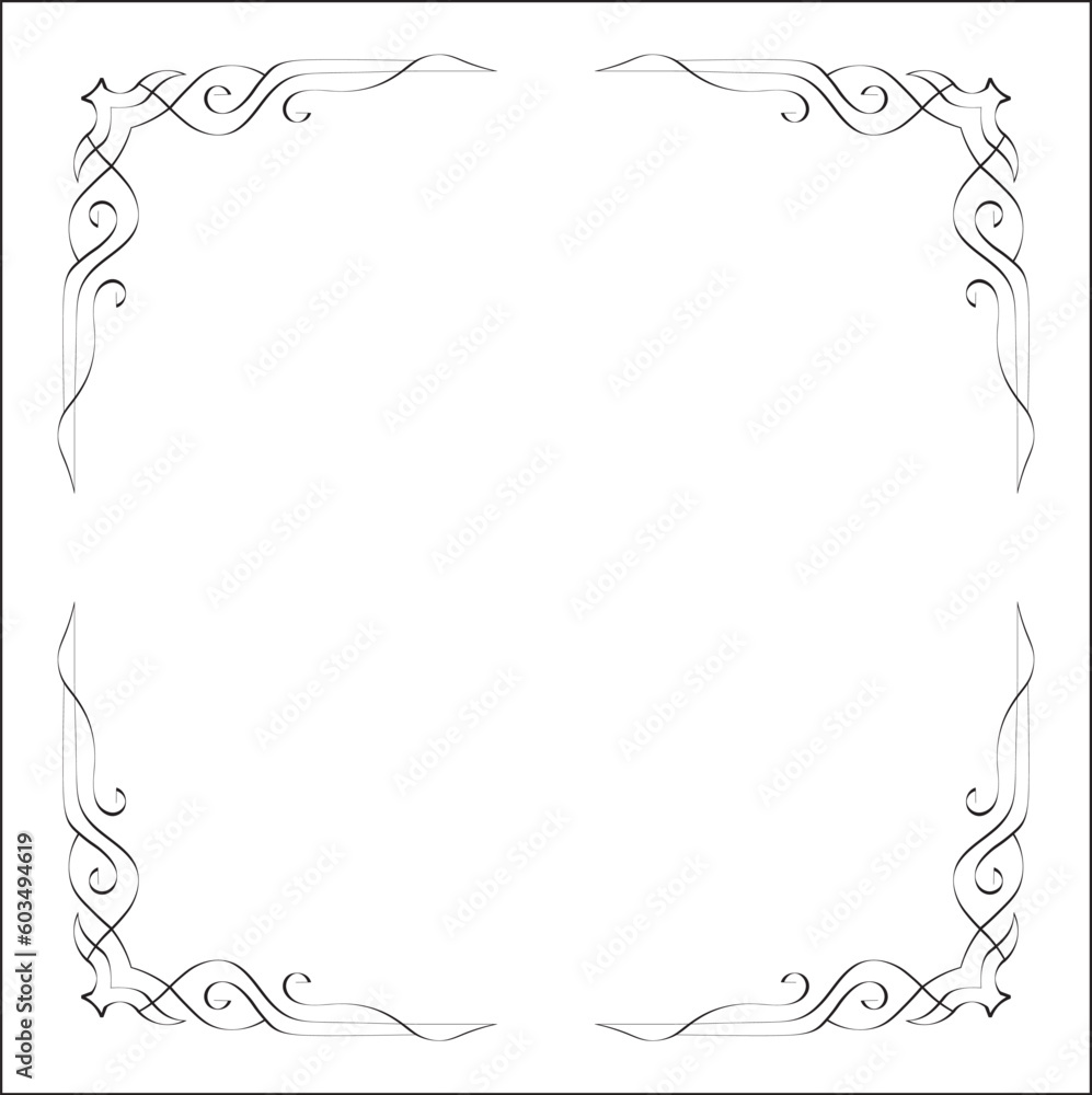 Elegant black and white monochrome ornamental border for greeting cards, banners, invitations. Vector frame for all sizes and formats. Isolated vector illustration.