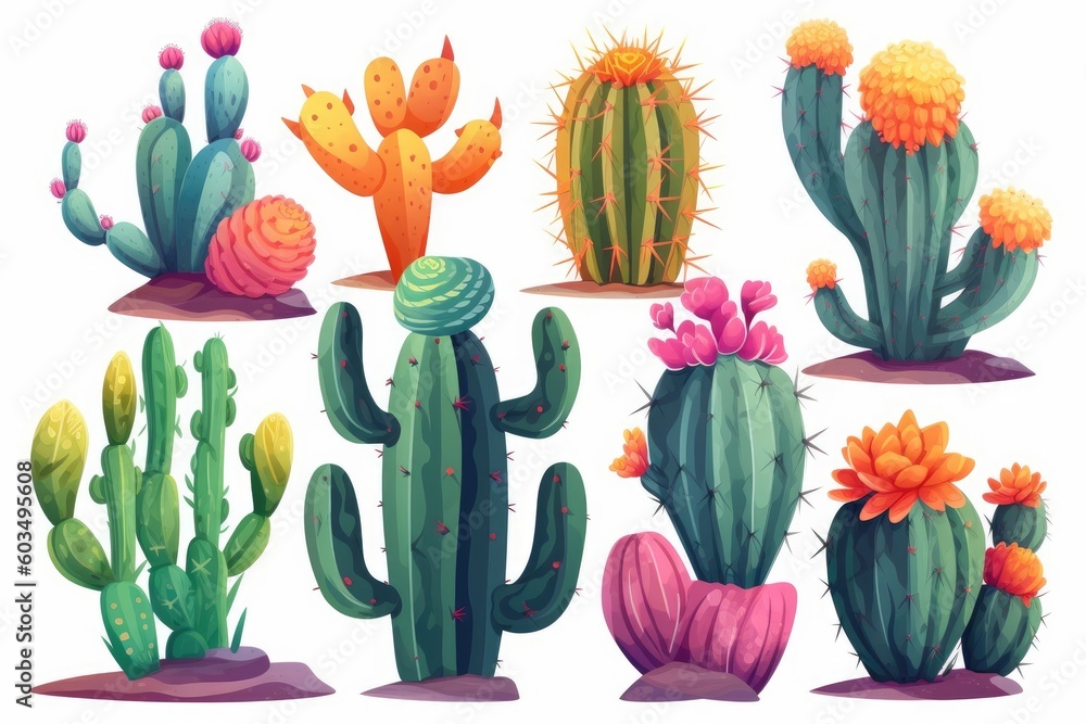 Cute cartoon watercolor cactus Generative AI Cute cartoon watercolor cactus Generative AI