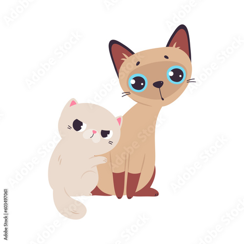 Funny Cats with Paws and Tail Sitting Vector Illustration