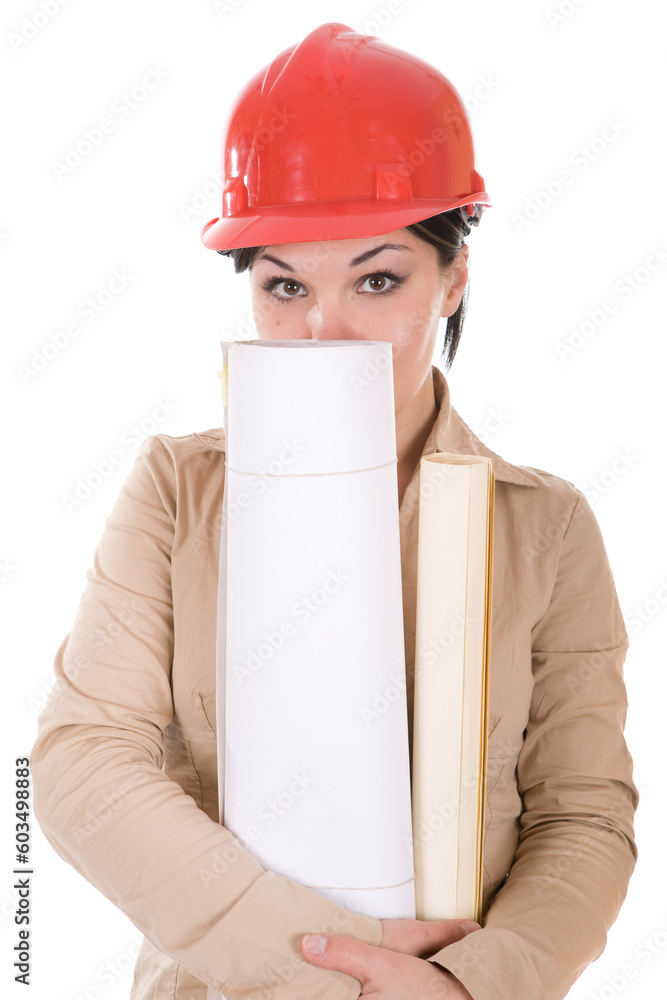 attractive brunette architect woman isolated attractive brunette architect woman isolated