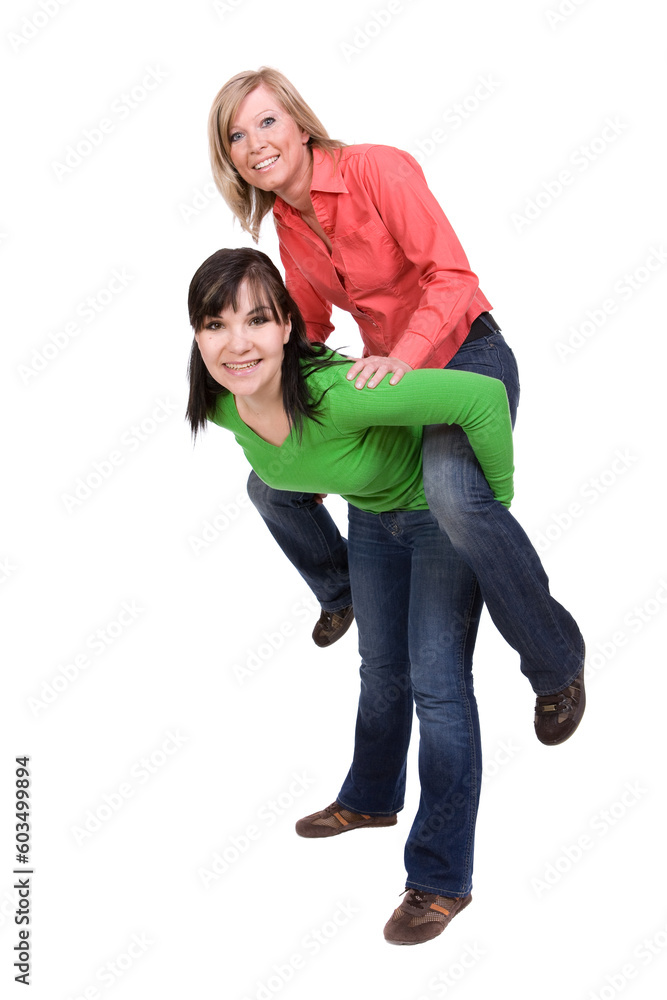 two attractive women isolated on white background two attractive women isolated on white background