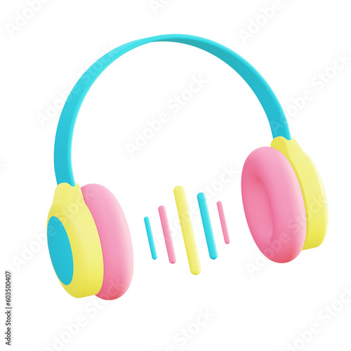 3d illustration icon of Colorful headphone side for UI UX web mobile app social media ads