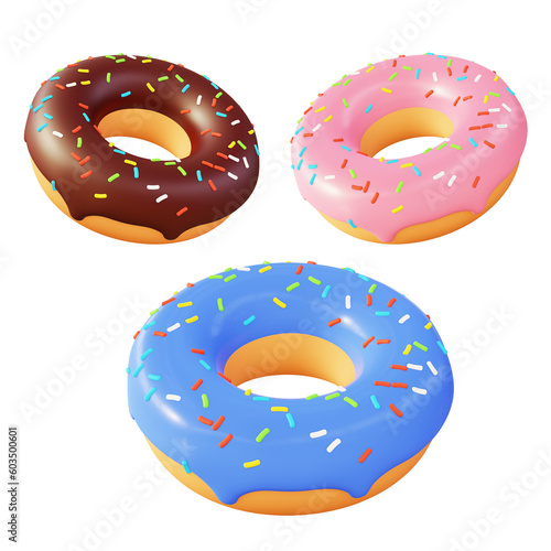 3d illustration icon of colorful tasty donut for UI UX web mobile app social media ads