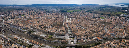 Aerial view of the old town of Narbonne in France on a sunny afternoon in spring. photo