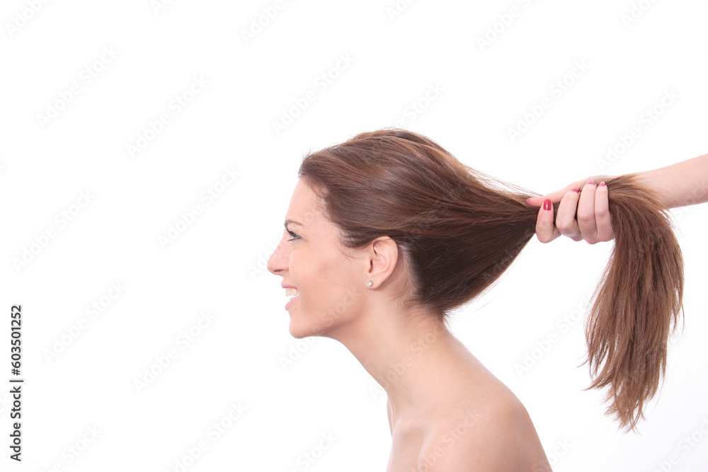 Closeup portrait of a happy young woman smiling isolated on white background Closeup portrait of a happy young woman smiling isolated on white background