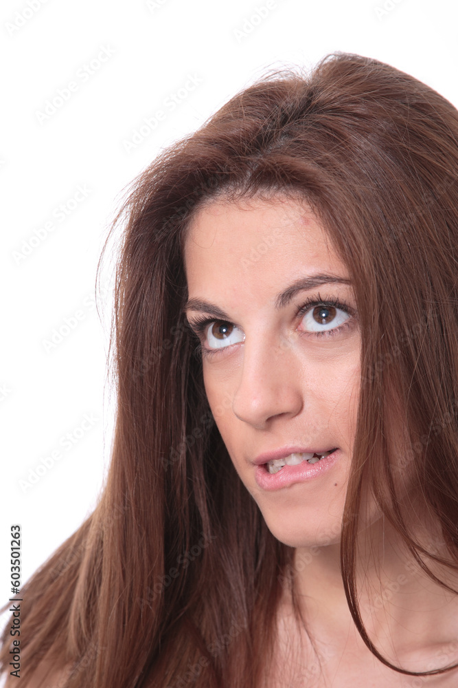 Closeup portrait of a happy young woman smiling isolated on white background Closeup portrait of a happy young woman smiling isolated on white background