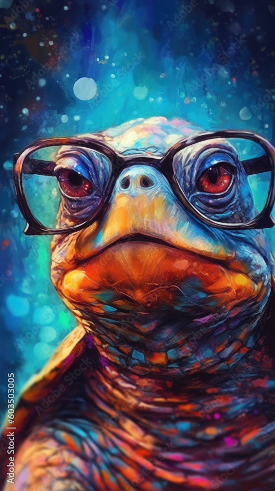 Turtle Computer Vision Very old turtle wearing glasses created with generative AI technology ...