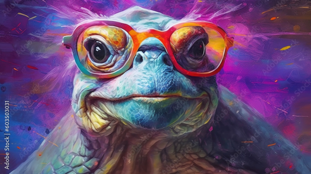 Turtle Computer Vision Very old turtle wearing glasses created with generative AI technology ...