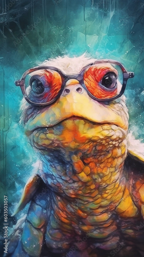 Turtle Computer Vision Very old turtle wearing glasses created with generative AI technology ...