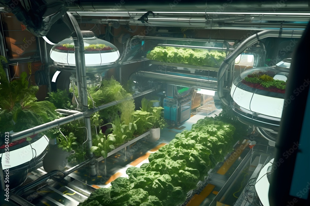 Hydroponic Vertical Farming, Industrial Vegetable Farming Future Concept, Generative AI Hydroponic Vertical Farming, Industrial Vegetable Farming Future Concept, Generative AI
