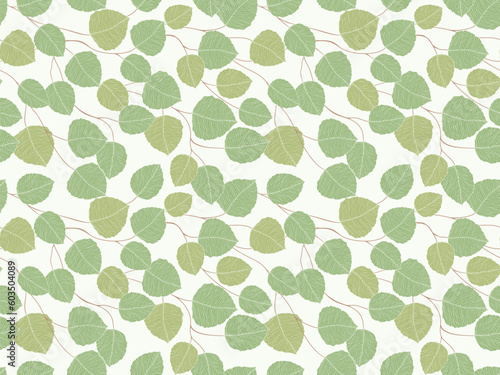 seamless white abstract floral background with green leaves. Thin lines are drawn with a pencil. Vector floral pattern.