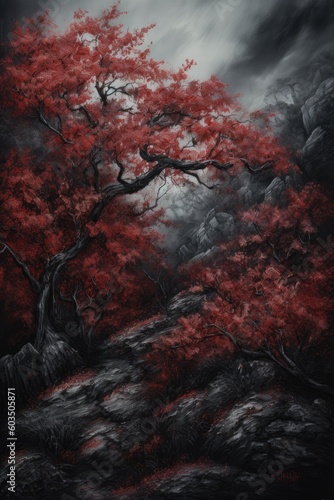 Wallpaper Mural Japanese painting style landscape. Japan traditional culture. illustration created with ai. red and dark style Generative AI Torontodigital.ca