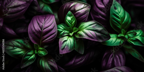 Fresh basil leaves  basil close-up. Horizontal shot. Generative AI