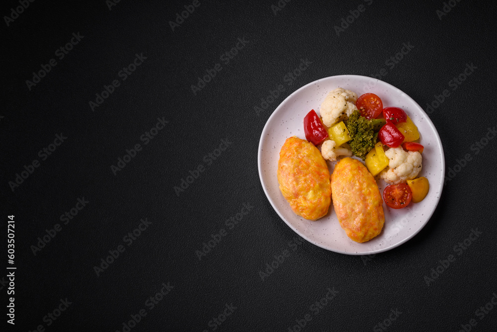 Delicious steam cutlets with carrots, cheese, salt and spices