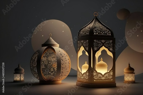 Elegant eid al adha, Eid mubarak islamic greeting card, islamic festival of sacrifice, eid-al-adha mubarak, Happy Eid Ul Adha, lantern islamic , eid mubarak. holiday festival, banner. Generative AI photo