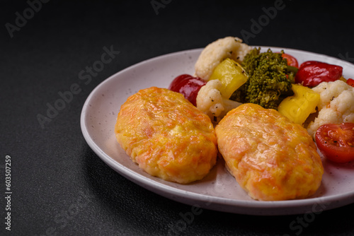 Delicious steam cutlets with carrots, cheese, salt and spices