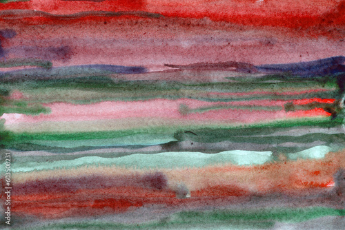 Striped green -red watercolor background texture