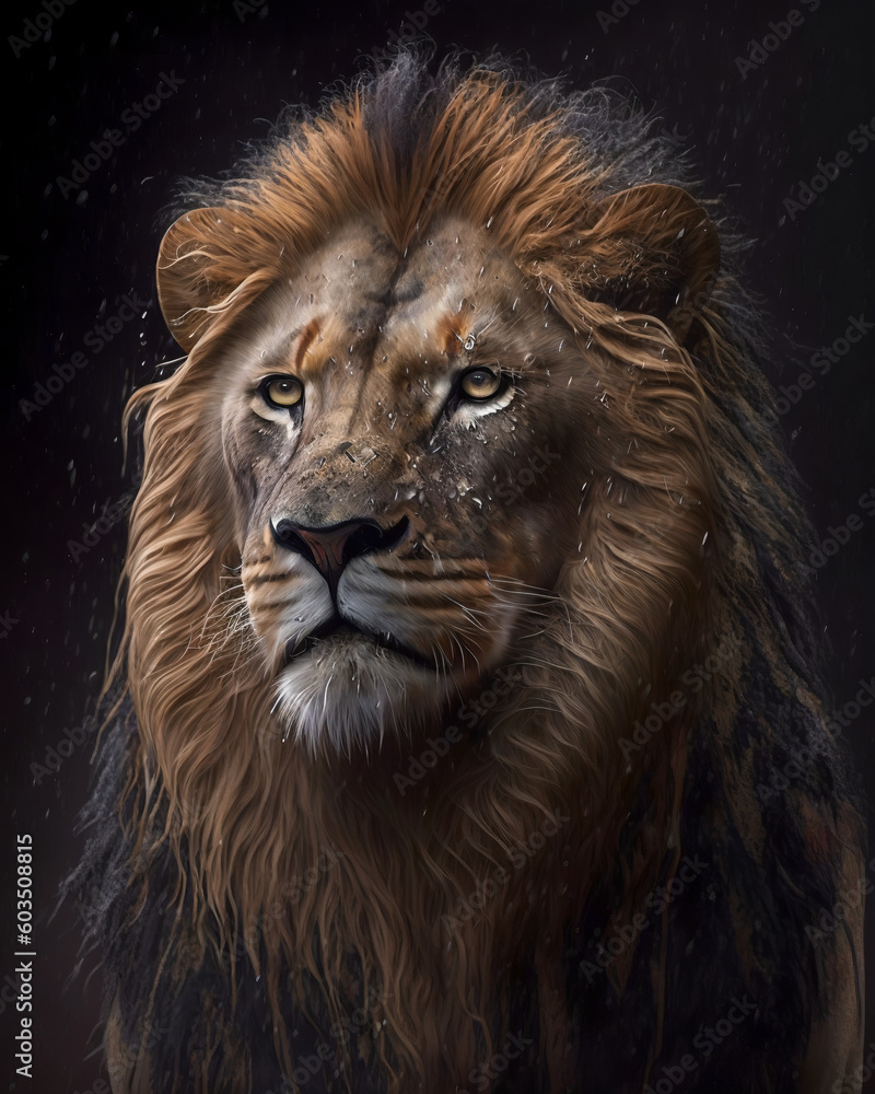 Fototapeta premium Roaring Majesty: Captivating Digital Art of a Majestic Lion