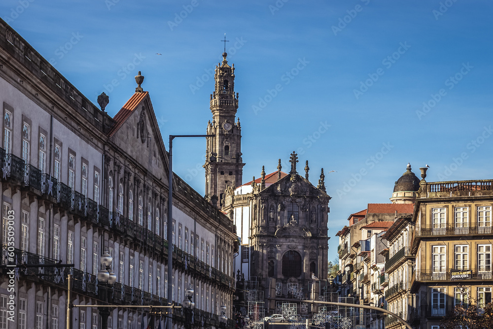 Clerigos Church and Cardosas Palace building, Porto city, Portugal