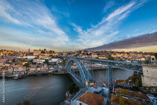 Dom Luis I arch bridge between cities of Porto and Vila Nova de Gaia cities in Portugal #603509887