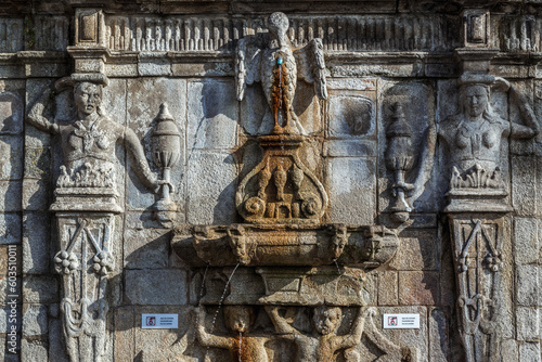 Pelicans Fountain in front of Se Cathedral in Porto city, Portugal © Fotokon