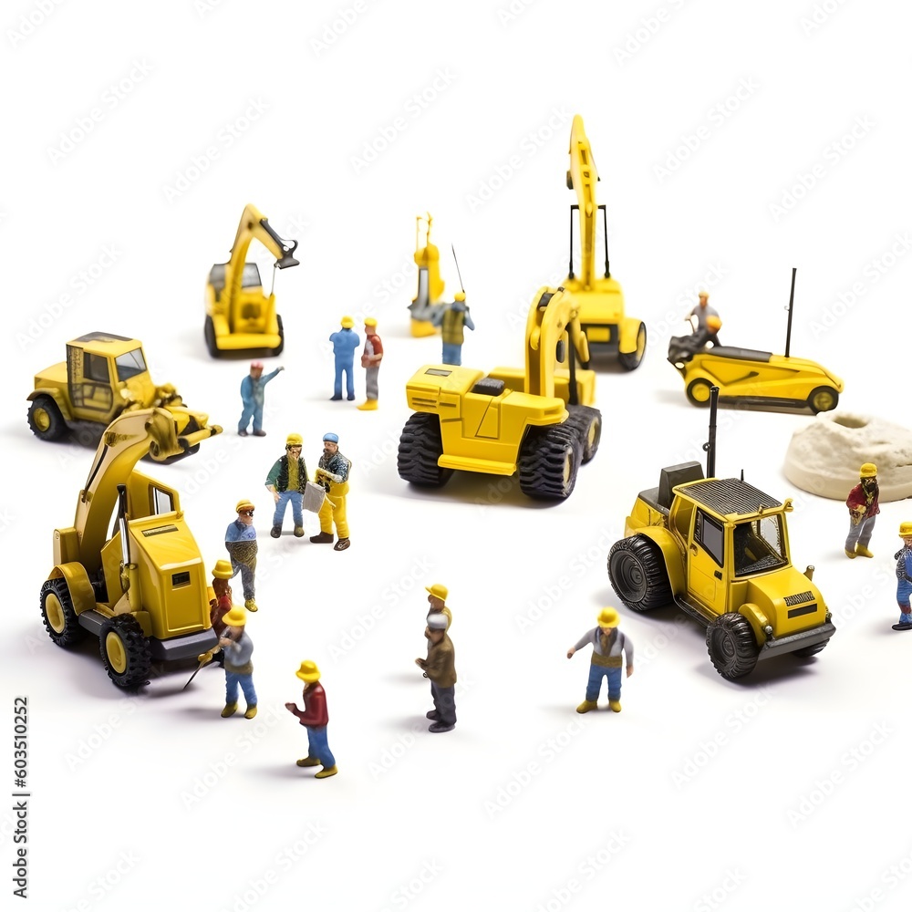 Miniature Construction Zone: Toys of Workers and Machinery Bring the Scene to Life. Created with generative AI tools Miniature Construction Zone: Toys of Workers and Machinery Bring the Scene to Life. Created with generative AI tools