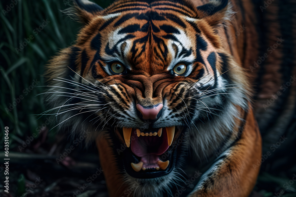 Naklejka premium Angry tiger created with Generative AI