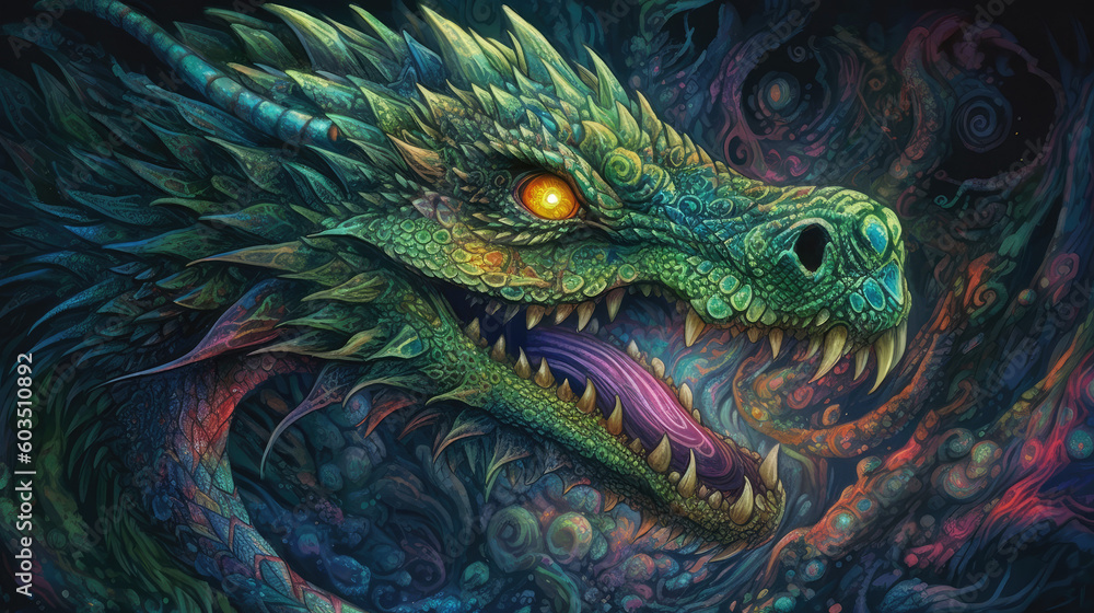 Fototapeta premium monster dragon lizard king grim dark fantasy illustration - by generative ai