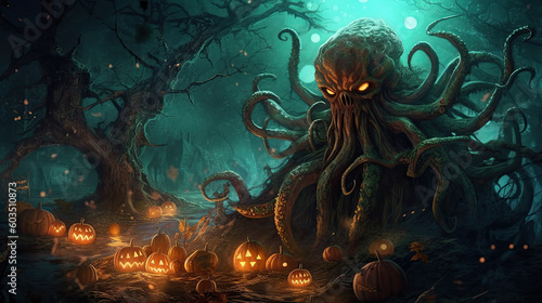 cosmic horror kraken tentacle grim dark fantasy monster cthulhu - by generative ai photo