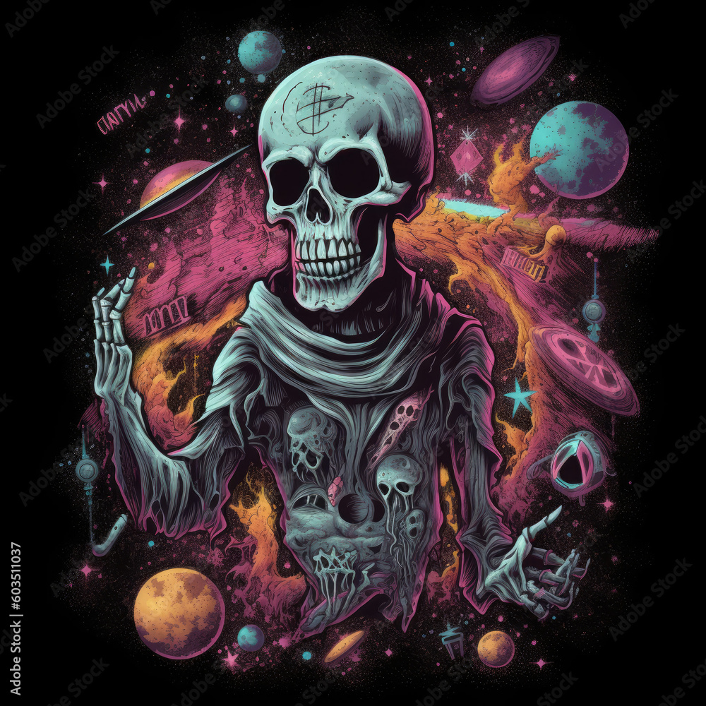 psychedelic skeleton occult wizard - by generative ai psychedelic skeleton occult wizard - by generative ai
