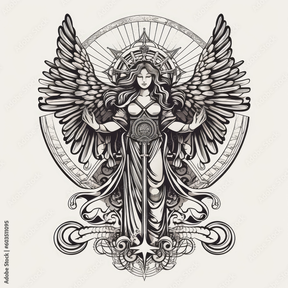 angelic coat of arms tattoo - by generative ai