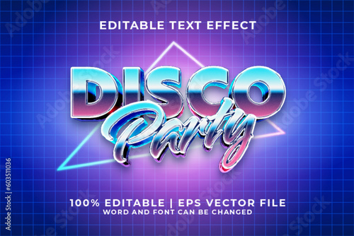 Disco Party 3d Editable Text Effect Retro 80s Style Premium Vector