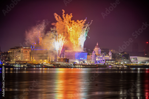 Fireworks at Liverpool waterfront for Eurovision 2023