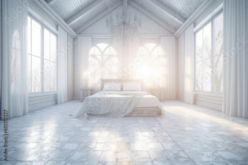 The holy light in white bedroom at the white morning